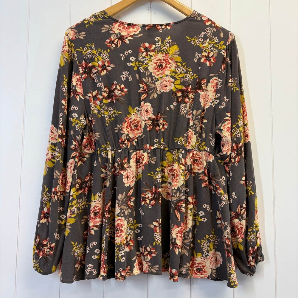 Torrid Boho Floral Babydoll Peplum Blouse Womens Size 1X Cottage Peasant Prairie - Picture 2 of 10